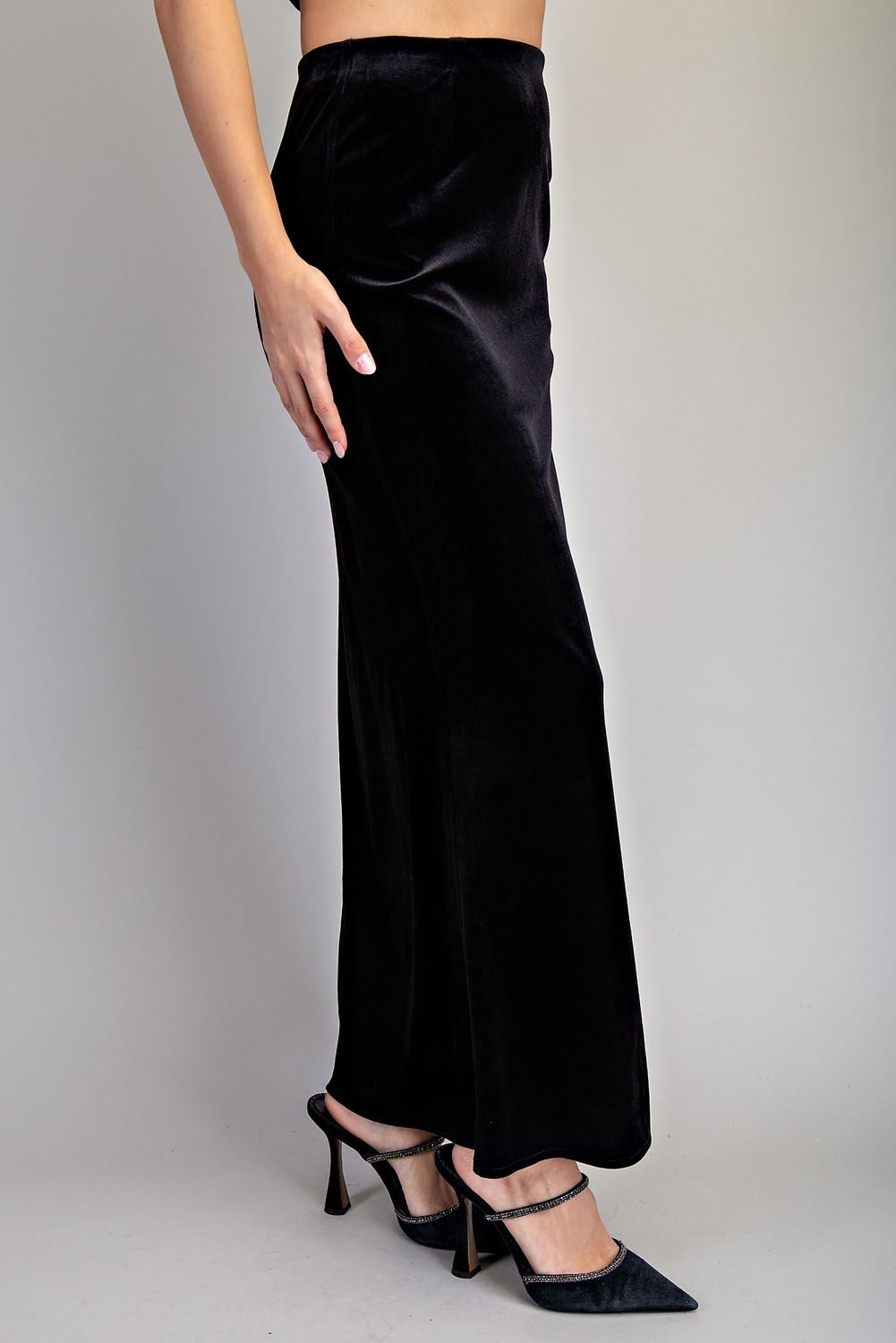 ee:some Black Velvet Maxi Skirt Elegant Evening Wear-Bottoms-ee:some-Deja Nu Boutique, Women's Fashion Boutique in Lampasas, Texas