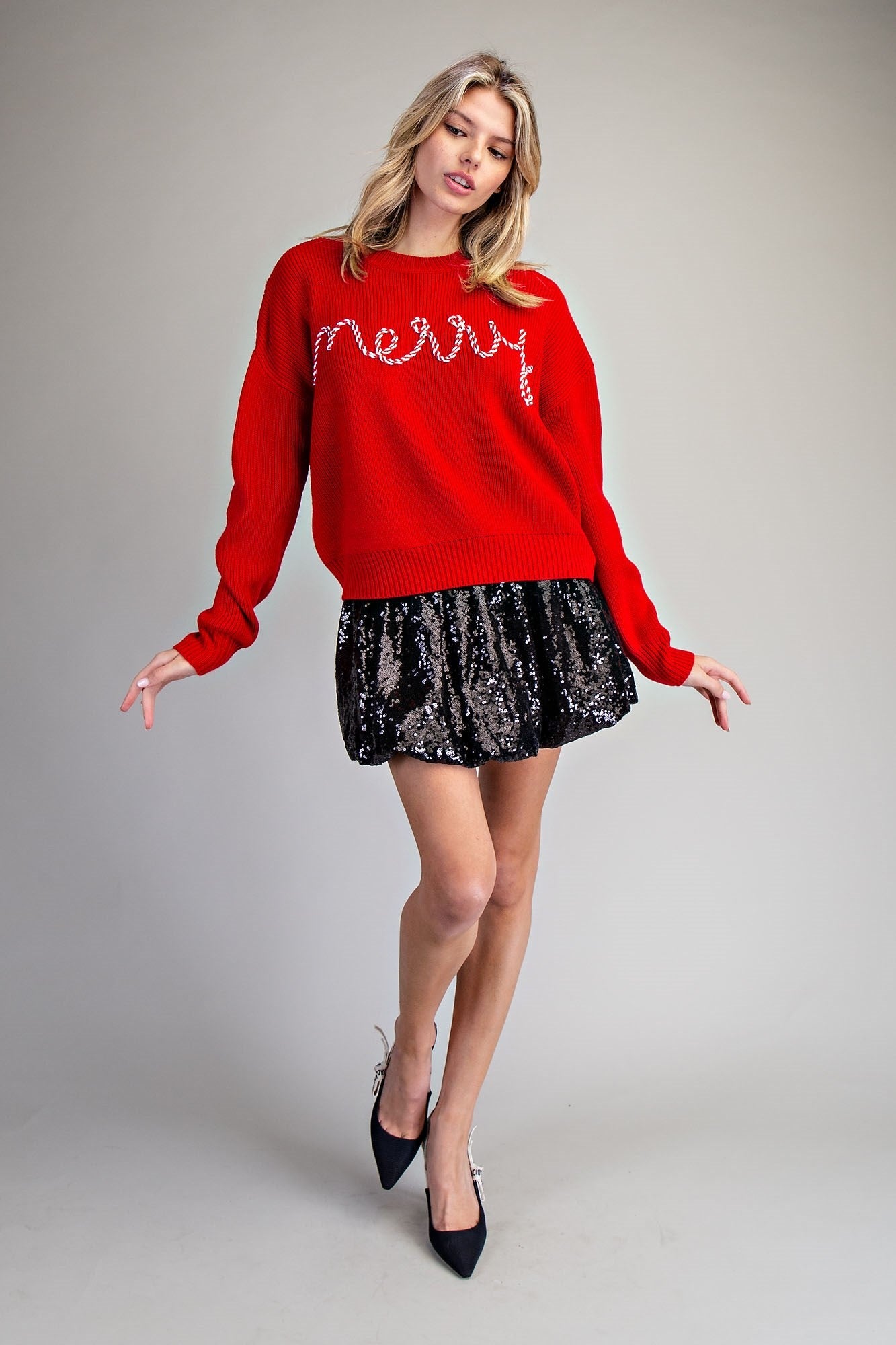 ee:some Candy Cane Crush "Merry" Sweater-Sweaters-ee:some-Deja Nu Boutique, Women's Fashion Boutique in Lampasas, Texas