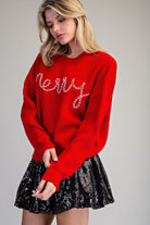 ee:some Candy Cane Crush "Merry" Sweater-Sweaters-ee:some-Deja Nu Boutique, Women's Fashion Boutique in Lampasas, Texas
