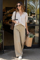 ee:some Lace Trim Striped Button Down Top – Natural-shirts-ee:some-Deja Nu Boutique, Women's Fashion Boutique in Lampasas, Texas