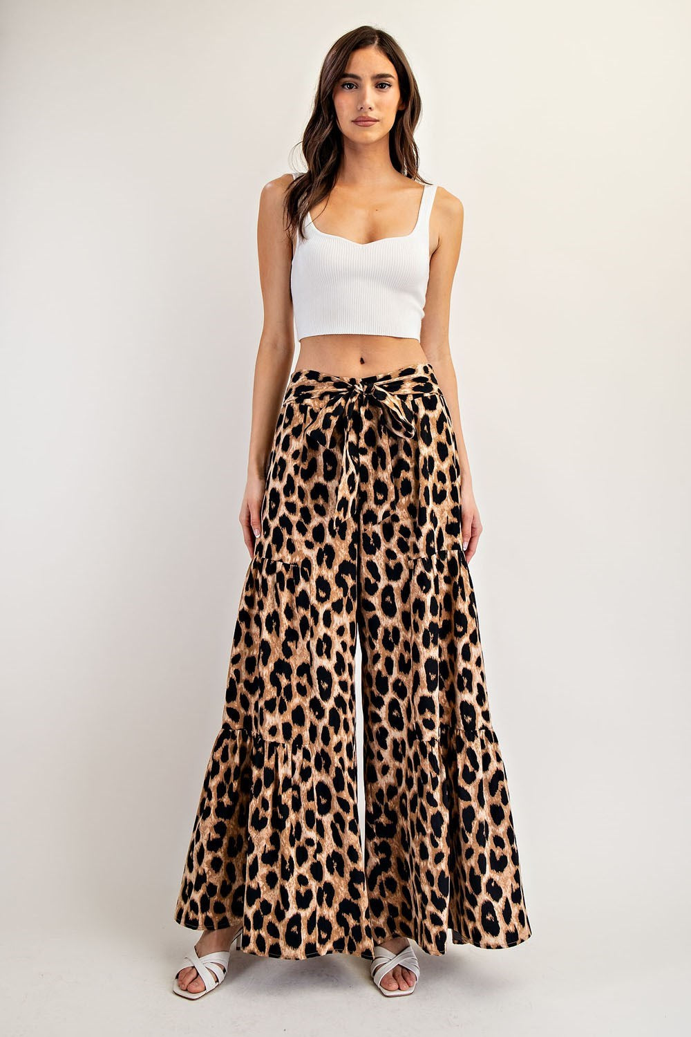 ee:some Leopard Tiered Wide Leg Pants-Bottoms-ee:some-Deja Nu Boutique, Women's Fashion Boutique in Lampasas, Texas