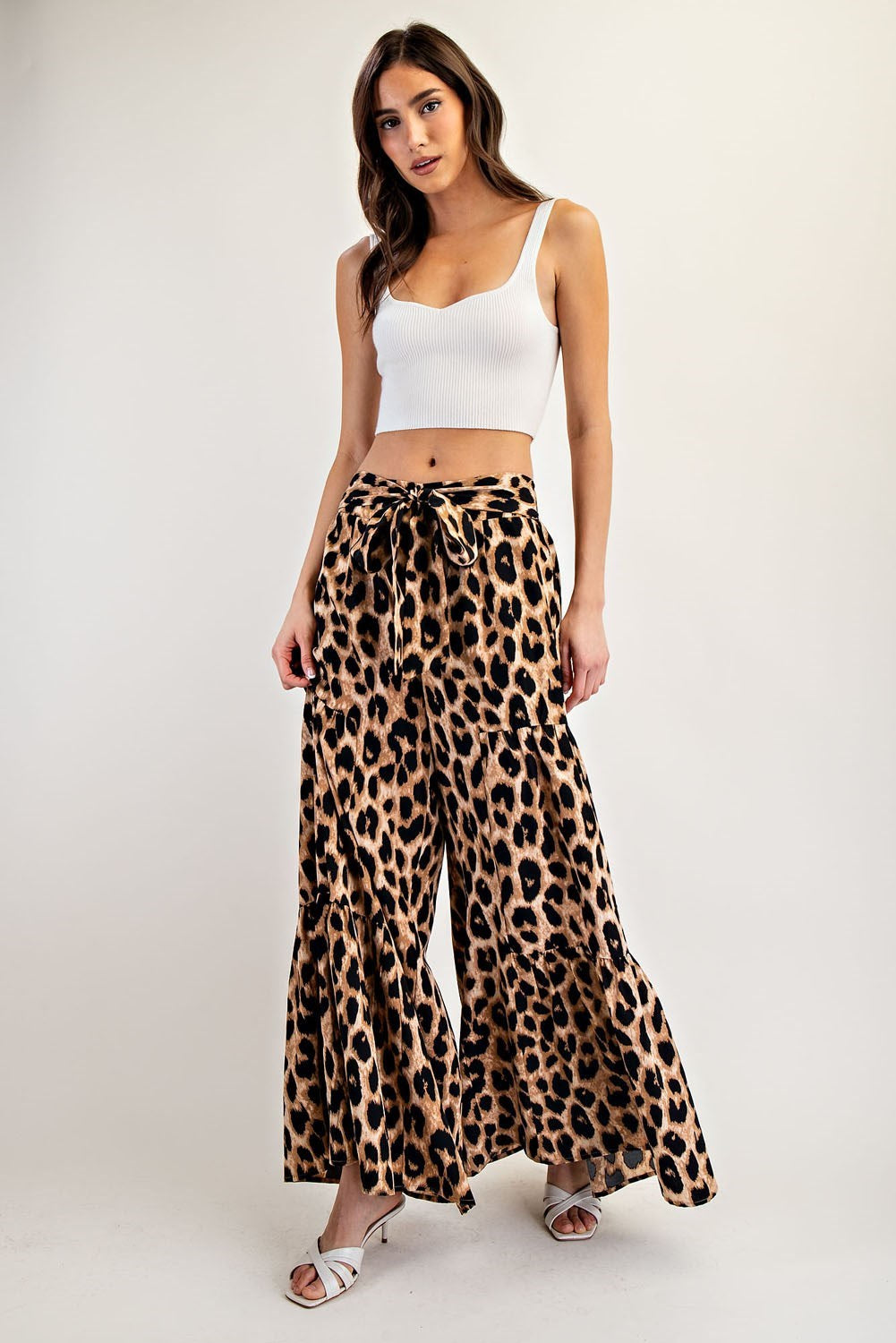 ee:some Leopard Tiered Wide Leg Pants-Bottoms-ee:some-Deja Nu Boutique, Women's Fashion Boutique in Lampasas, Texas