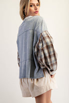 ee:some Mineral Washed Floral Trim Plaid Contrast Top-Tops-ee:some-Deja Nu Boutique, Women's Fashion Boutique in Lampasas, Texas