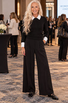 Elan Black Contrast Collar & Cuff Sweater-Sweaters-elan-Deja Nu Boutique, Women's Fashion Boutique in Lampasas, Texas