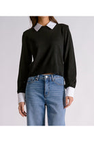 Elan Black Contrast Collar & Cuff Sweater-Sweaters-elan-Deja Nu Boutique, Women's Fashion Boutique in Lampasas, Texas