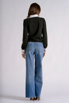 Elan Black Contrast Collar & Cuff Sweater-Sweaters-elan-Deja Nu Boutique, Women's Fashion Boutique in Lampasas, Texas