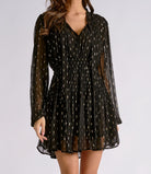 Elan Black Gold Lurex Long Sleeve Mini Dress-mini dress-elan-Deja Nu Boutique, Women's Fashion Boutique in Lampasas, Texas