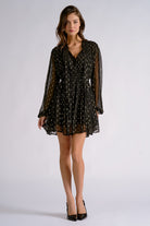 Elan Black Gold Lurex Long Sleeve Mini Dress-mini dress-elan-Deja Nu Boutique, Women's Fashion Boutique in Lampasas, Texas