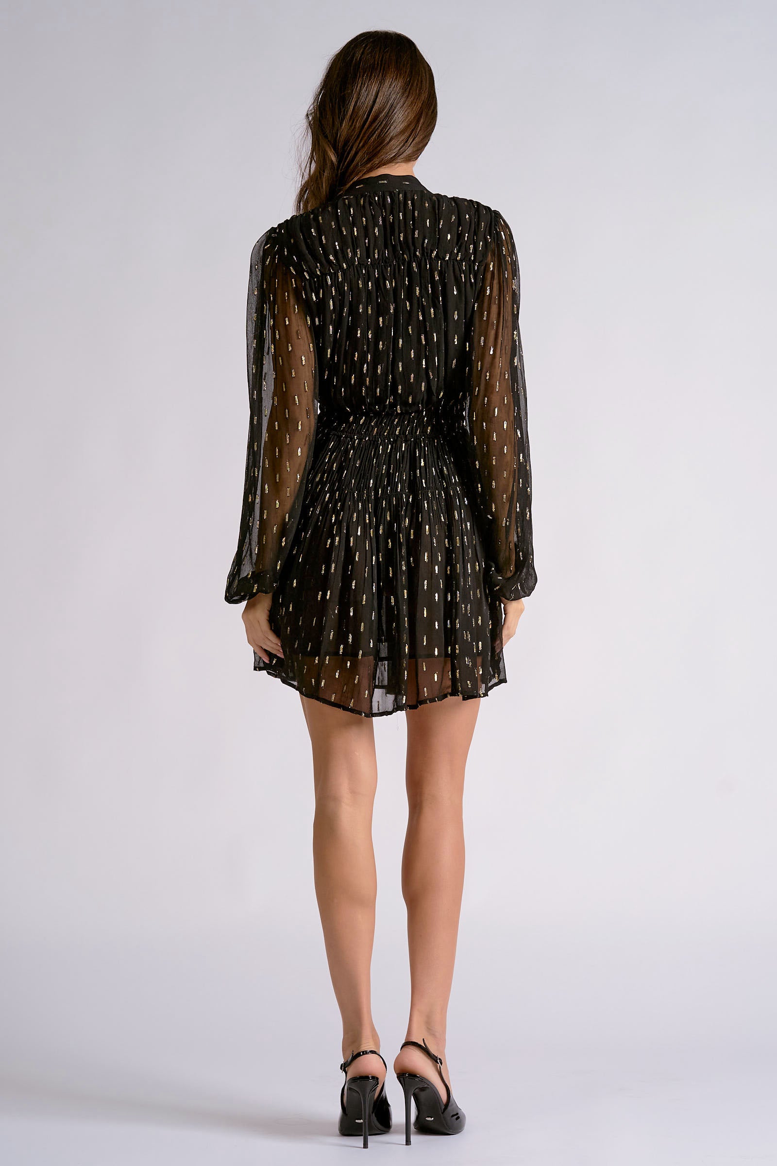 Elan Black Gold Lurex Long Sleeve Mini Dress-mini dress-elan-Deja Nu Boutique, Women's Fashion Boutique in Lampasas, Texas
