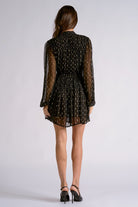 Elan Black Gold Lurex Long Sleeve Mini Dress-mini dress-elan-Deja Nu Boutique, Women's Fashion Boutique in Lampasas, Texas