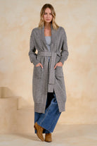 Elan Long Tie-Front Sweater Cardigan in Black Mélange-Cardigans & Kimonos-Elan-Deja Nu Boutique, Women's Fashion Boutique in Lampasas, Texas