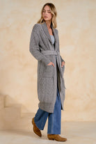 Elan Long Tie-Front Sweater Cardigan in Black Mélange-Cardigans & Kimonos-Elan-Deja Nu Boutique, Women's Fashion Boutique in Lampasas, Texas