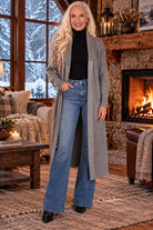 Elan Long Tie-Front Sweater Cardigan in Black Mélange-Cardigans & Kimonos-Elan-Deja Nu Boutique, Women's Fashion Boutique in Lampasas, Texas