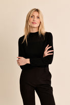 Elan Black Rhinestone Mock Neck Sweater-Sweaters-Molly Bracken-Deja Nu Boutique, Women's Fashion Boutique in Lampasas, Texas