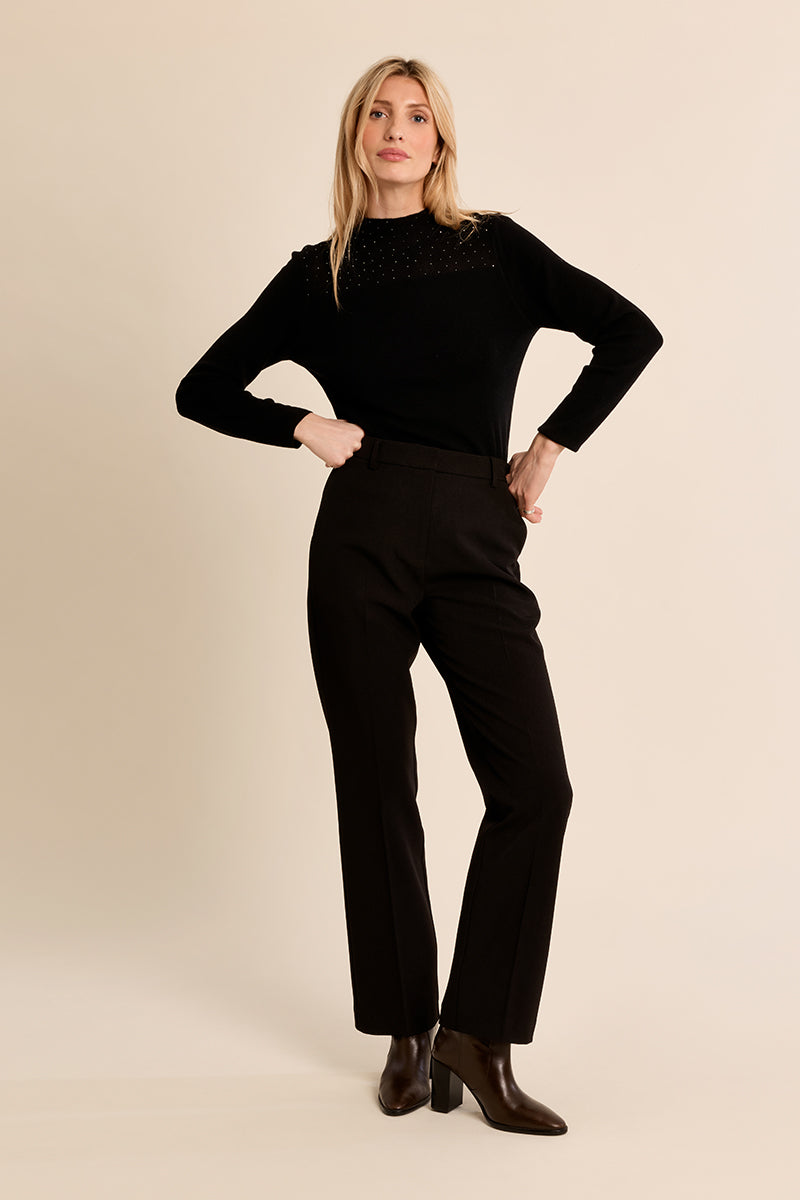 Molly Bracken Black Rhinestone Mock Neck Sweater-Sweaters-Molly Bracken-Deja Nu Boutique, Women's Fashion Boutique in Lampasas, Texas