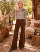 ELAN Brown Lia Boho Peasant Blouse-shirts-elan-Deja Nu Boutique, Women's Fashion Boutique in Lampasas, Texas