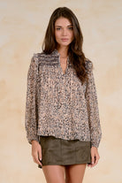 ELAN Brown Lia Boho Peasant Blouse-shirts-elan-Deja Nu Boutique, Women's Fashion Boutique in Lampasas, Texas