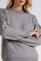 Elan Carrie Studded Sweater in Grey-Sweaters-elan-Deja Nu Boutique, Women's Fashion Boutique in Lampasas, Texas
