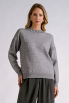 Elan Carrie Studded Sweater in Grey-Sweaters-elan-Deja Nu Boutique, Women's Fashion Boutique in Lampasas, Texas