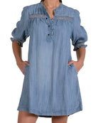 Elan Denim Elbow Sleeve Shift Dress-mini dress-Elan-Deja Nu Boutique, Women's Fashion Boutique in Lampasas, Texas