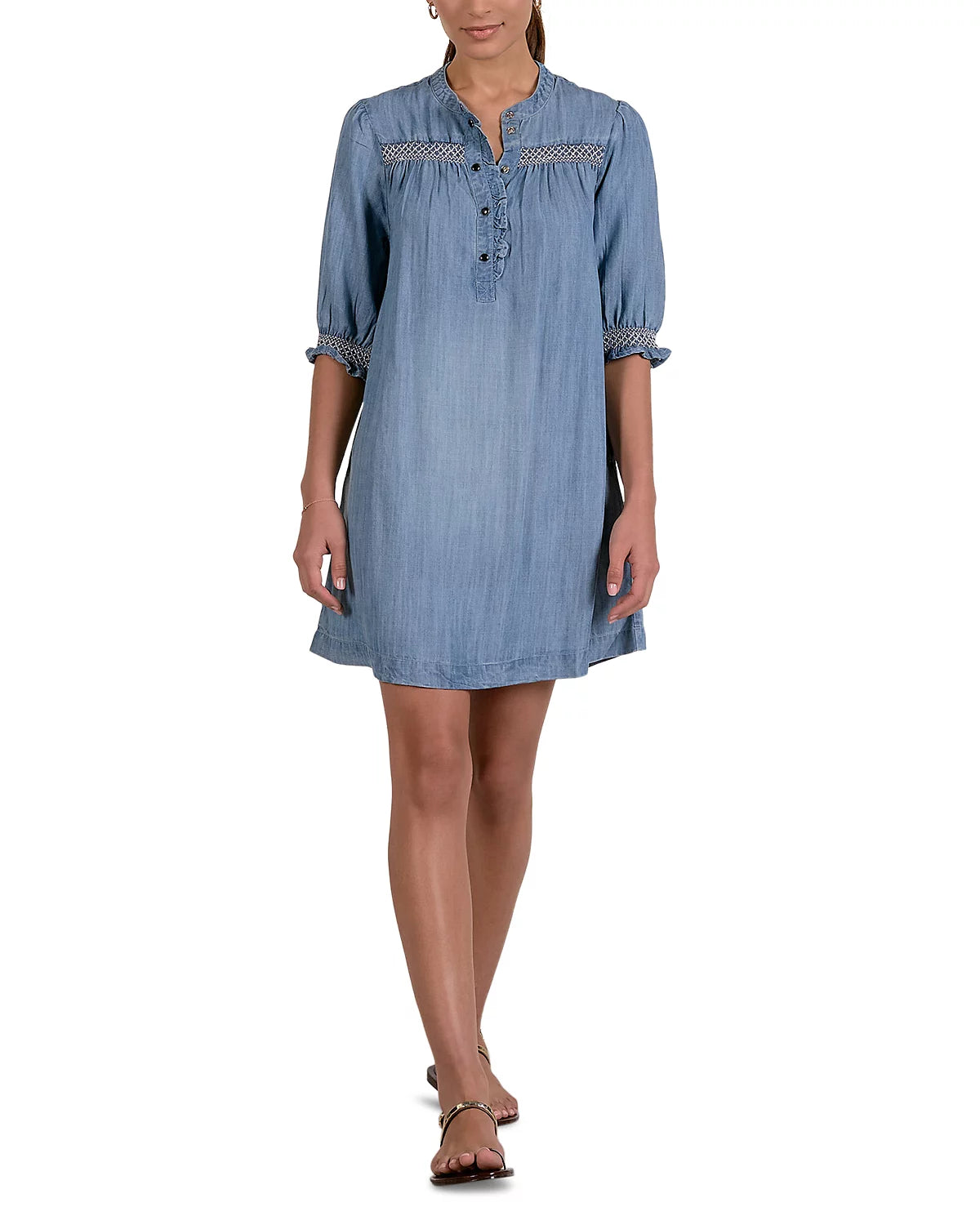 Elan Denim Elbow Sleeve Shift Dress-mini dress-Elan-Deja Nu Boutique, Women's Fashion Boutique in Lampasas, Texas