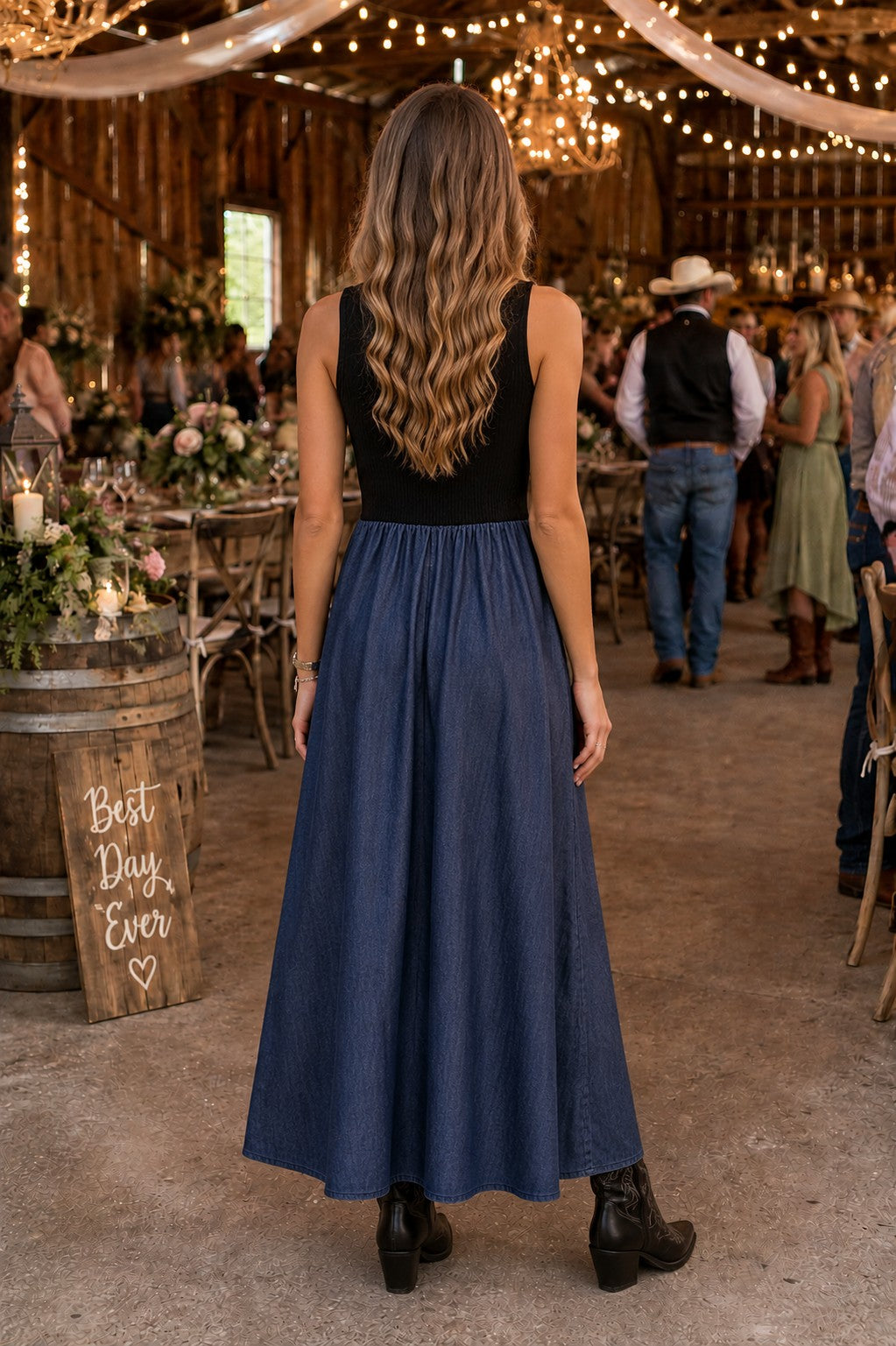 Elan Harlow Navy Black Mixed Media Maxi Dress-Maxi Dresses-elan-Deja Nu Boutique, Women's Fashion Boutique in Lampasas, Texas