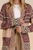 Elan Print Tie-Waist Cardigan in Natural Burgundy-Cardigans & Kimonos-elan-Deja Nu Boutique, Women's Fashion Boutique in Lampasas, Texas