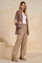 Elan Print Tie-Waist Cardigan in Natural Burgundy-Cardigans & Kimonos-elan-Deja Nu Boutique, Women's Fashion Boutique in Lampasas, Texas