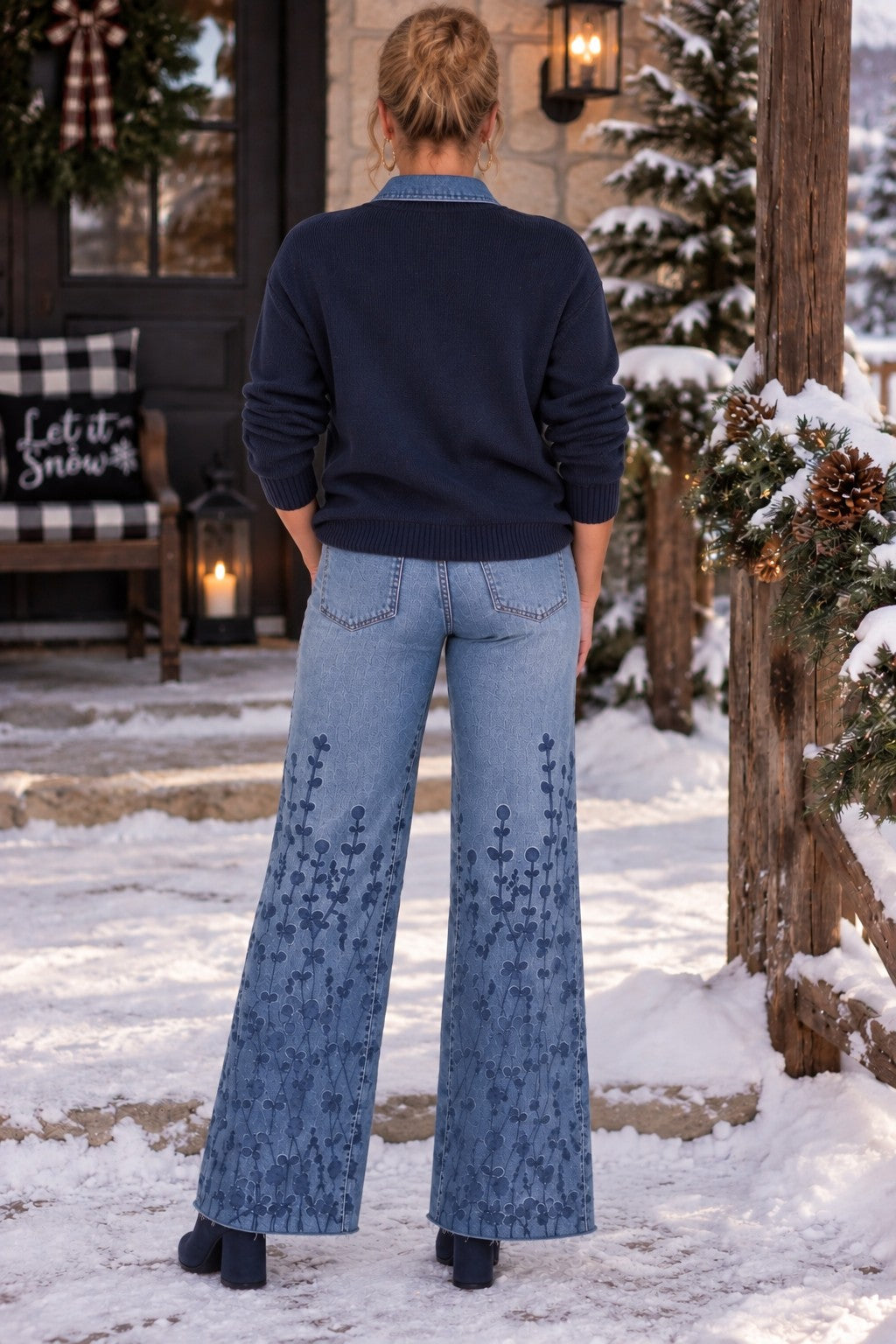 ELAN Denim Contrast Polo Sweater in Navy-Sweaters-Elan-Deja Nu Boutique, Women's Fashion Boutique in Lampasas, Texas