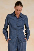 ELAN Navy Wash Long Sleeve Button Down Shirt-shirts-Elan-Deja Nu Boutique, Women's Fashion Boutique in Lampasas, Texas