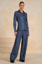 ELAN Navy Wash Long Sleeve Button Down Shirt-shirts-Elan-Deja Nu Boutique, Women's Fashion Boutique in Lampasas, Texas