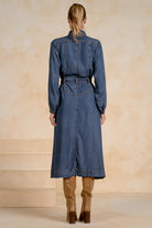 ELAN Long Sleeve Collared Maxi Dress – Navy Wash-Maxi Dresses-Elan-Deja Nu Boutique, Women's Fashion Boutique in Lampasas, Texas
