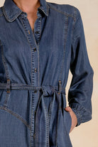 ELAN Long Sleeve Collared Maxi Dress – Navy Wash-Maxi Dresses-Elan-Deja Nu Boutique, Women's Fashion Boutique in Lampasas, Texas