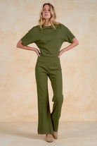 ELAN Olive Short Sleeve Crew Neck Crop Top-Tops-elan-Deja Nu Boutique, Women's Fashion Boutique in Lampasas, Texas