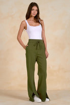 Elan Olive Drawstring Open Bottom Pants-Pants-elan-Deja Nu Boutique, Women's Fashion Boutique in Lampasas, Texas