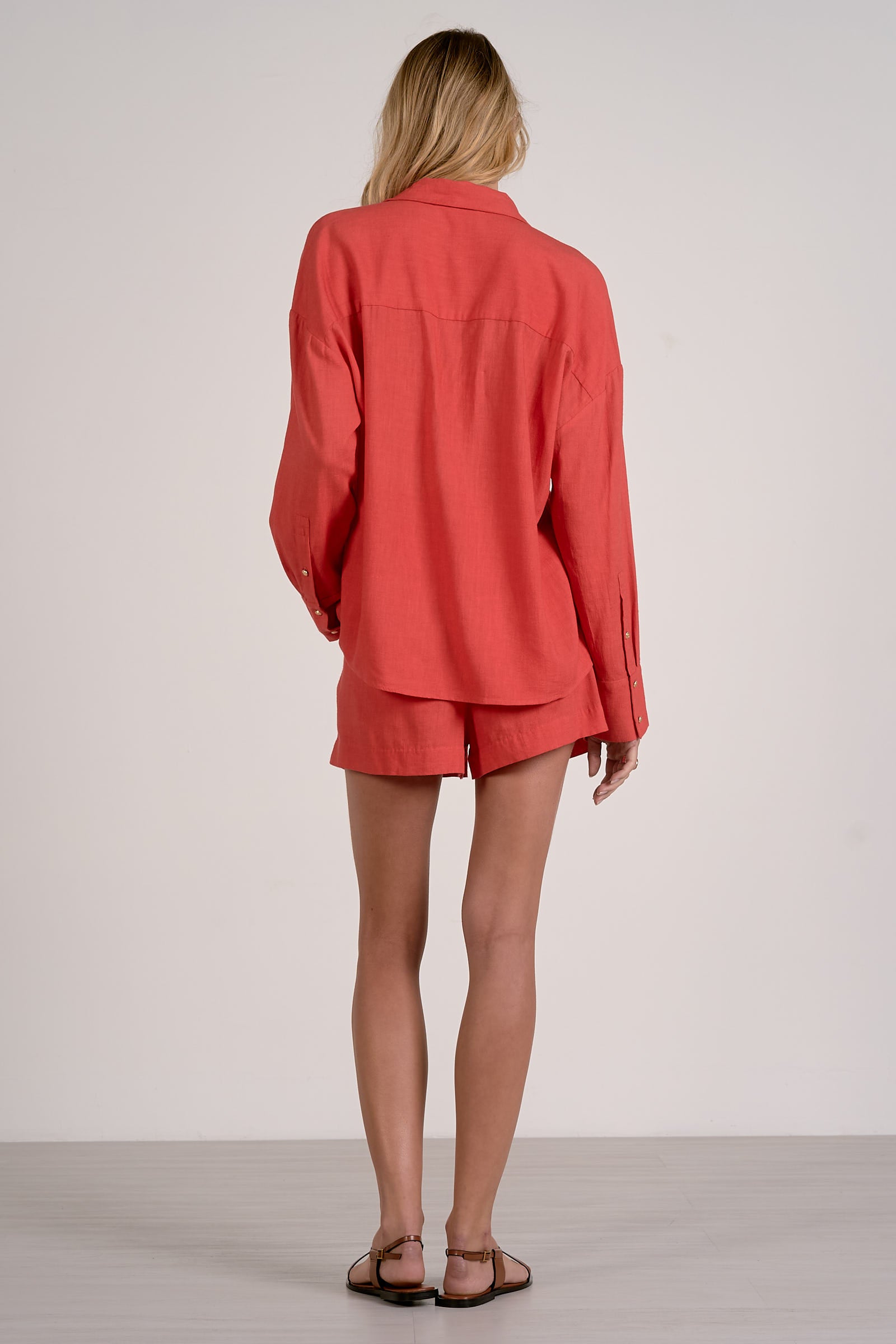 Elan Relaxed Button-Down Shirt – Red-shirts-Elan-Deja Nu Boutique, Women's Fashion Boutique in Lampasas, Texas