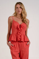 Elan Ruffle Front Cami Top – Red-Camis/Tanks-Elan-Deja Nu Boutique, Women's Fashion Boutique in Lampasas, Texas
