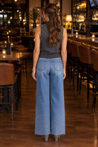 Elan Rhinestone Wide Leg Jeans in Medium Wash-Jeans-elan-Deja Nu Boutique, Women's Fashion Boutique in Lampasas, Texas