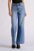 Elan Rhinestone Wide Leg Jeans in Medium Wash-Jeans-elan-Deja Nu Boutique, Women's Fashion Boutique in Lampasas, Texas