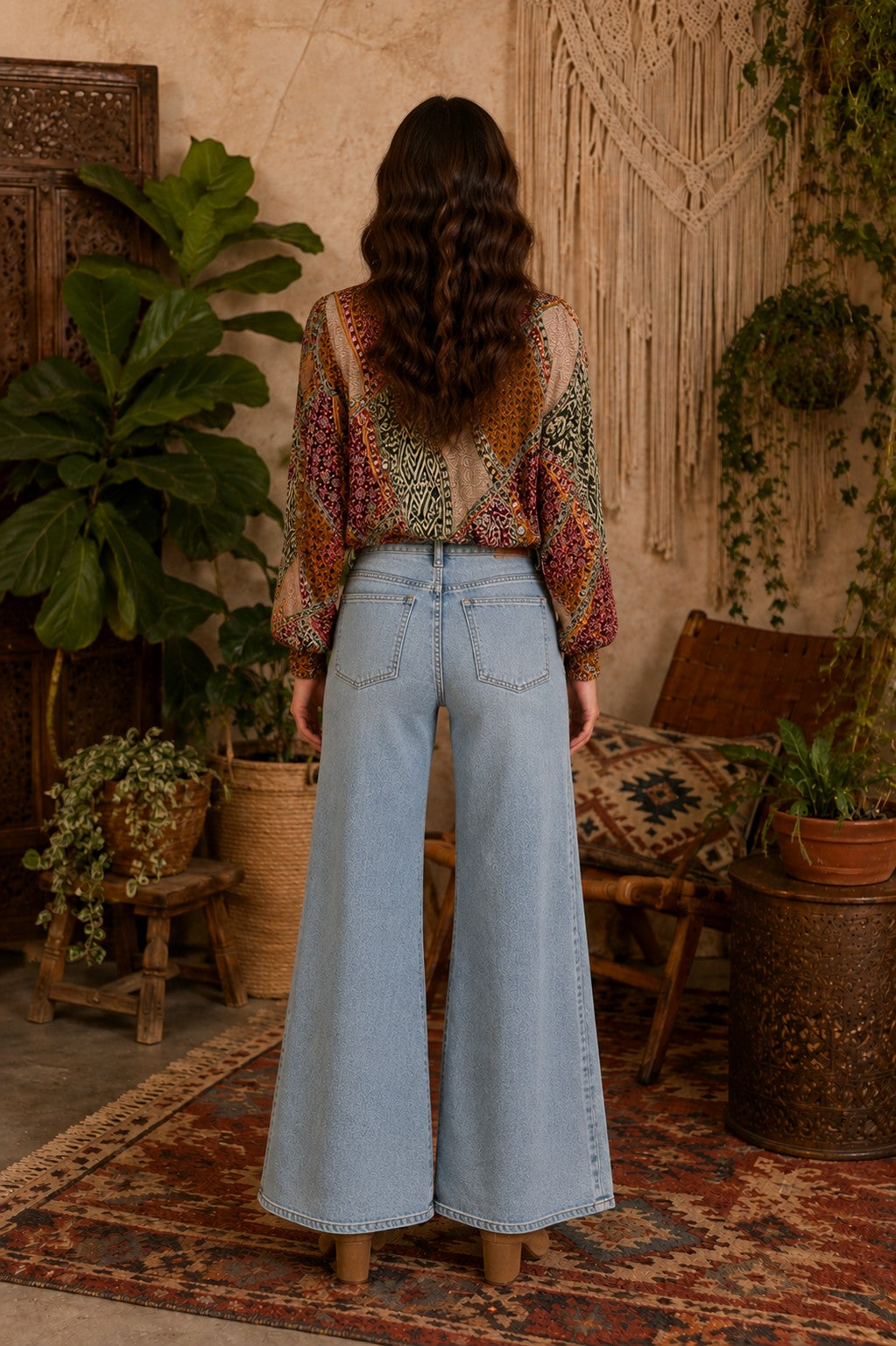 Elan Taupe Ember Patchwork Boho Blouse-shirts-elan-Deja Nu Boutique, Women's Fashion Boutique in Lampasas, Texas