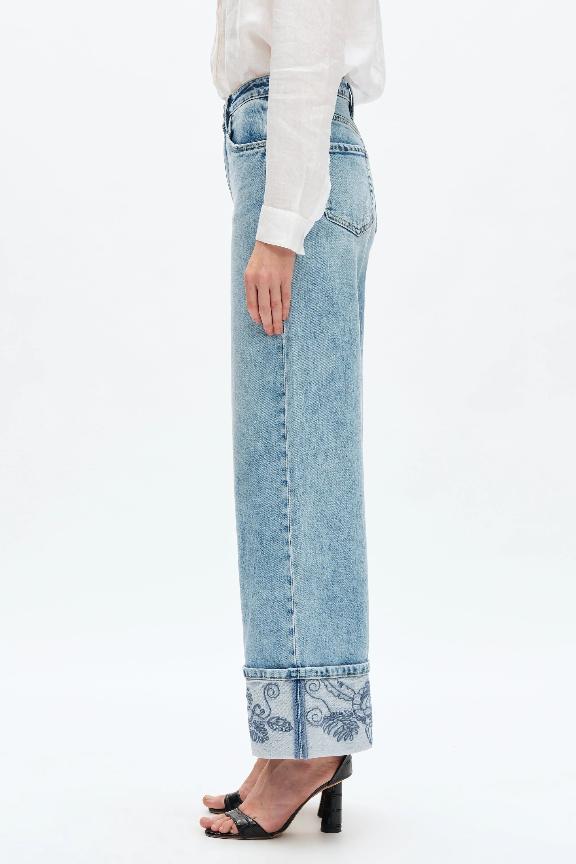 Bayeas Flora High Rise Wide Leg Embroidered Cuff Jeans-Jeans-Bayeas-Deja Nu Boutique, Women's Fashion Boutique in Lampasas, Texas
