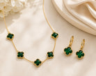 Emerald Crystal Clover Necklace & Earring Set-Necklace Set-Deja Nu-Deja Nu Boutique, Women's Fashion Boutique in Lampasas, Texas
