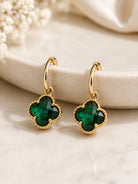 Emerald Crystal Clover Necklace & Earring Set-Necklace Set-Deja Nu-Deja Nu Boutique, Women's Fashion Boutique in Lampasas, Texas
