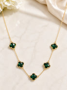 Emerald Crystal Clover Necklace & Earring Set-Necklace Set-Deja Nu-Deja Nu Boutique, Women's Fashion Boutique in Lampasas, Texas