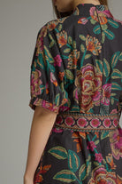 Entro Floral Border Print Belted Midi Dress in Black-Midi Dresses-entro-Deja Nu Boutique, Women's Fashion Boutique in Lampasas, Texas