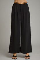 Entro Black Pleated Wide Leg Pants-trousers-Entro-Deja Nu Boutique, Women's Fashion Boutique in Lampasas, Texas