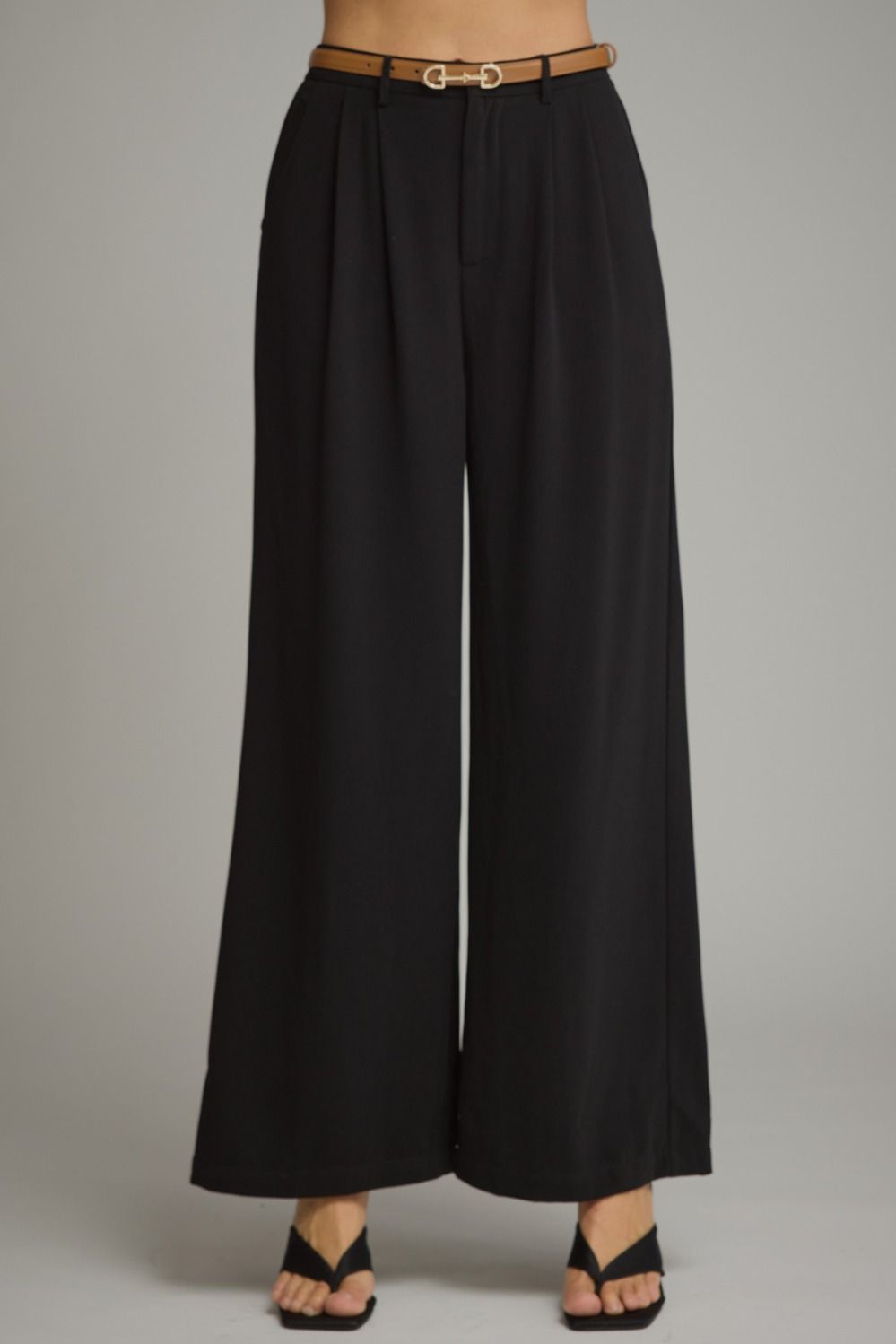 Entro Black Pleated Wide Leg Pants-trousers-Entro-Deja Nu Boutique, Women's Fashion Boutique in Lampasas, Texas
