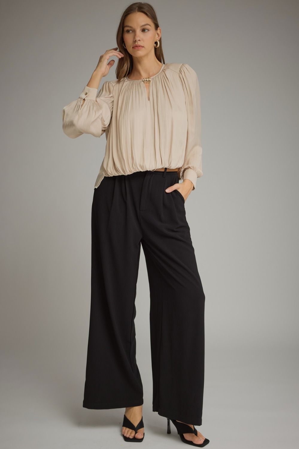 Entro Black Pleated Wide Leg Pants-trousers-Entro-Deja Nu Boutique, Women's Fashion Boutique in Lampasas, Texas