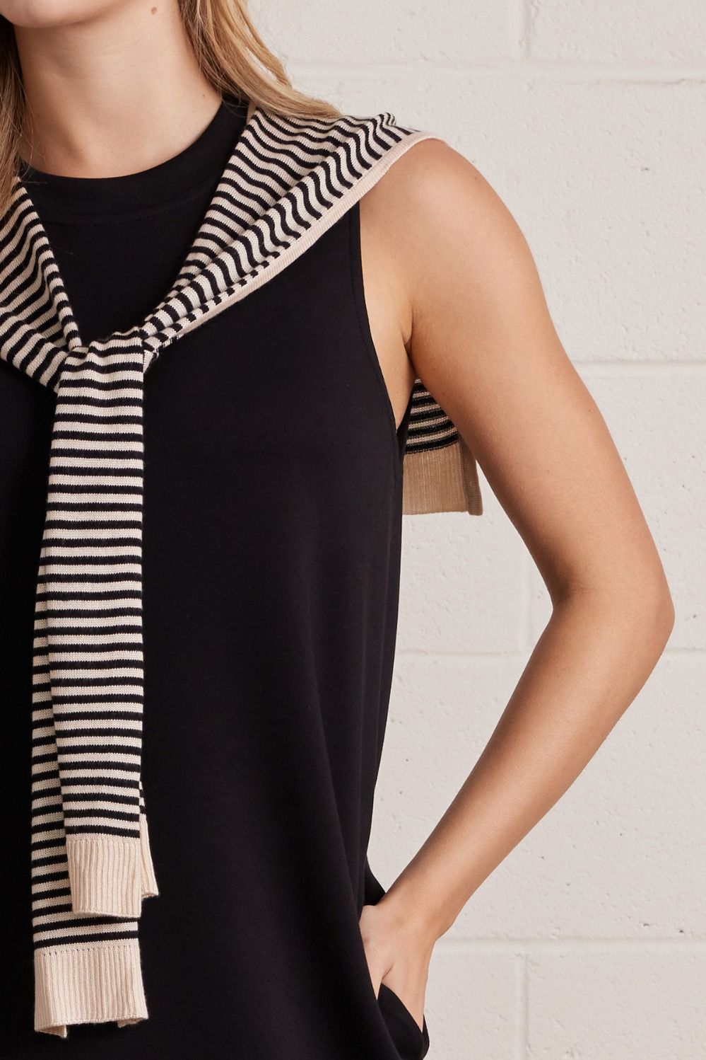 Entro Black Sweater Scarf Mini Dress-mini dress-Entro-Deja Nu Boutique, Women's Fashion Boutique in Lampasas, Texas