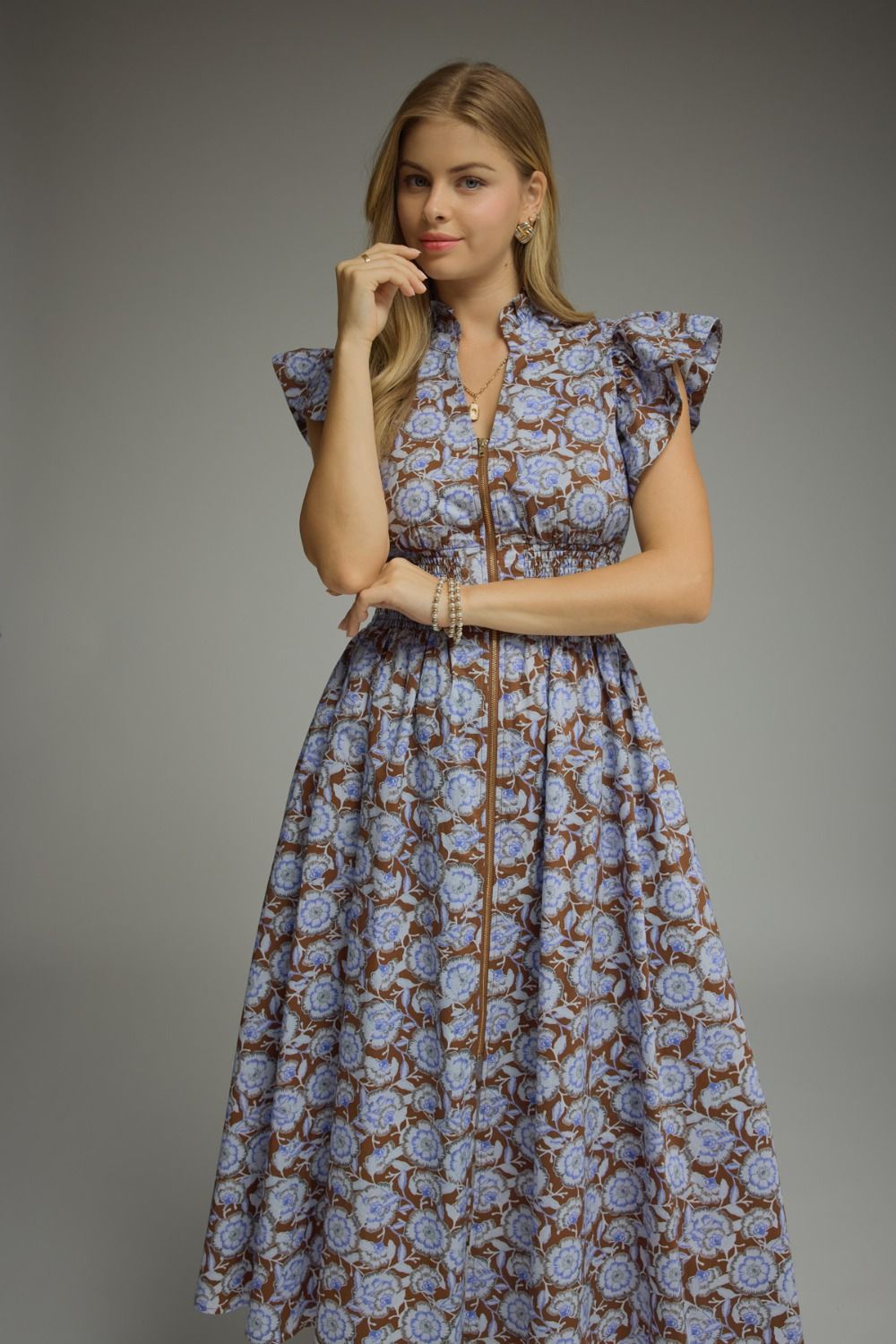Entro Bluebell Bloom Floral Midi Dress-Midi Dresses-Entro-Deja Nu Boutique, Women's Fashion Boutique in Lampasas, Texas